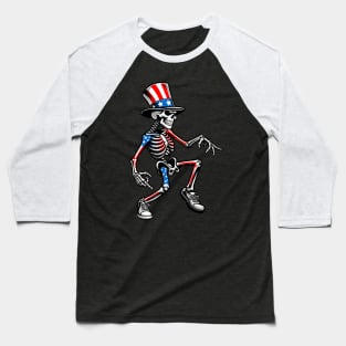 Funny Skeleton Dancing Celebrate the America Independent Day Baseball T-Shirt